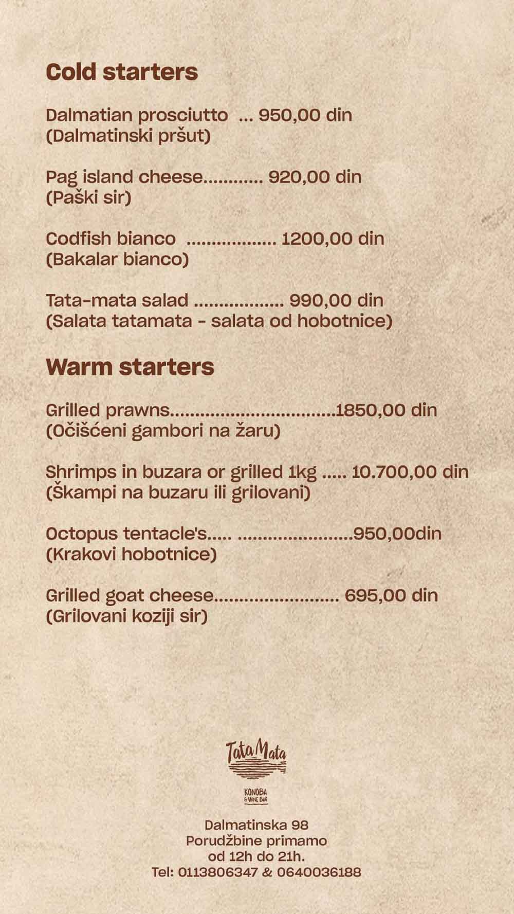 restoran tata mata cenovnik