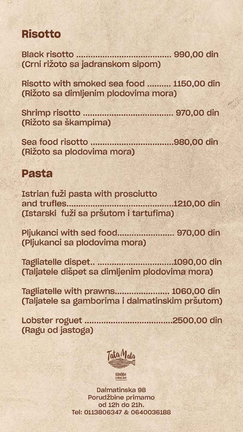 restoran tata mata cenovnik