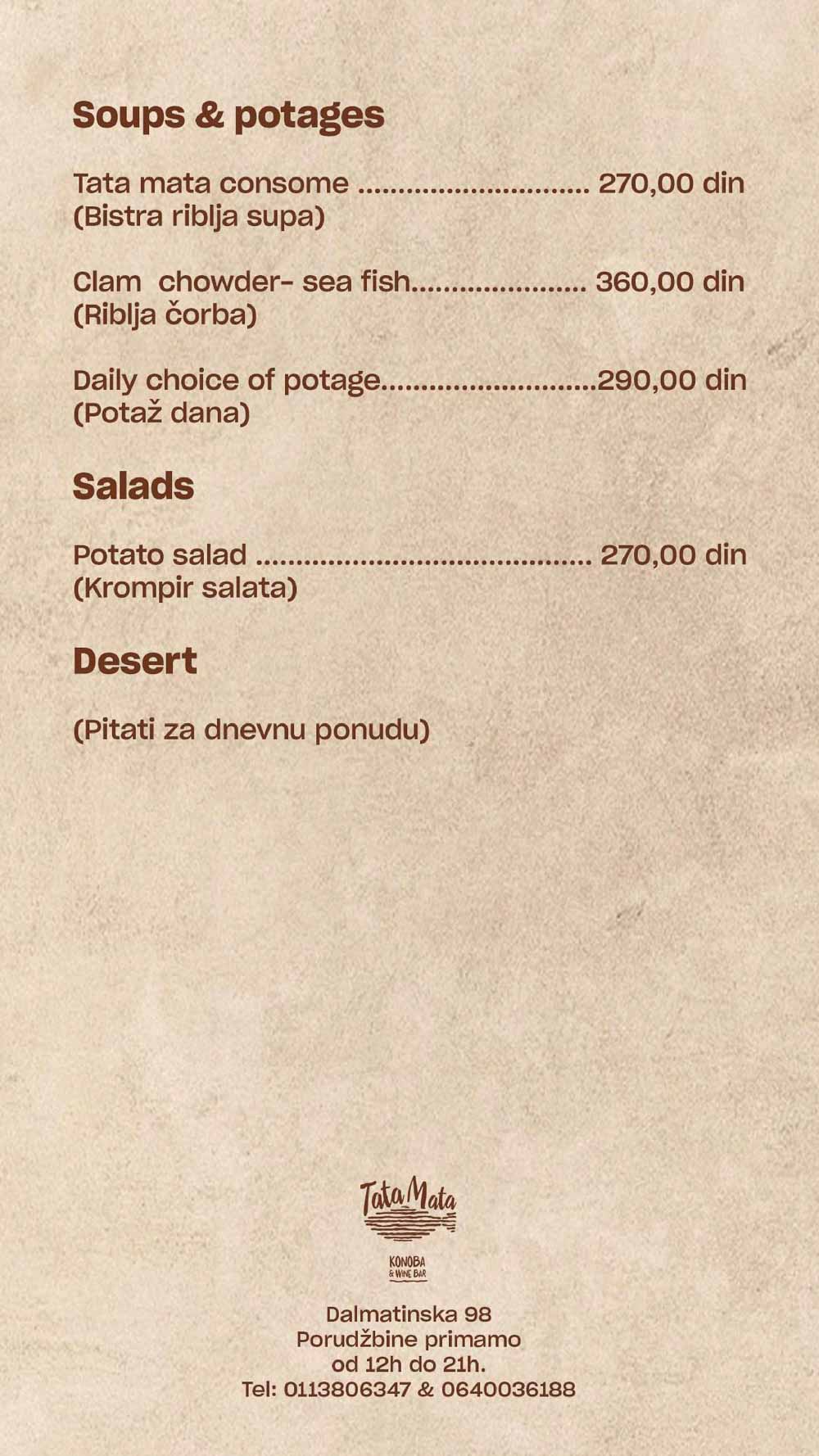 restoran tata mata cenovnik