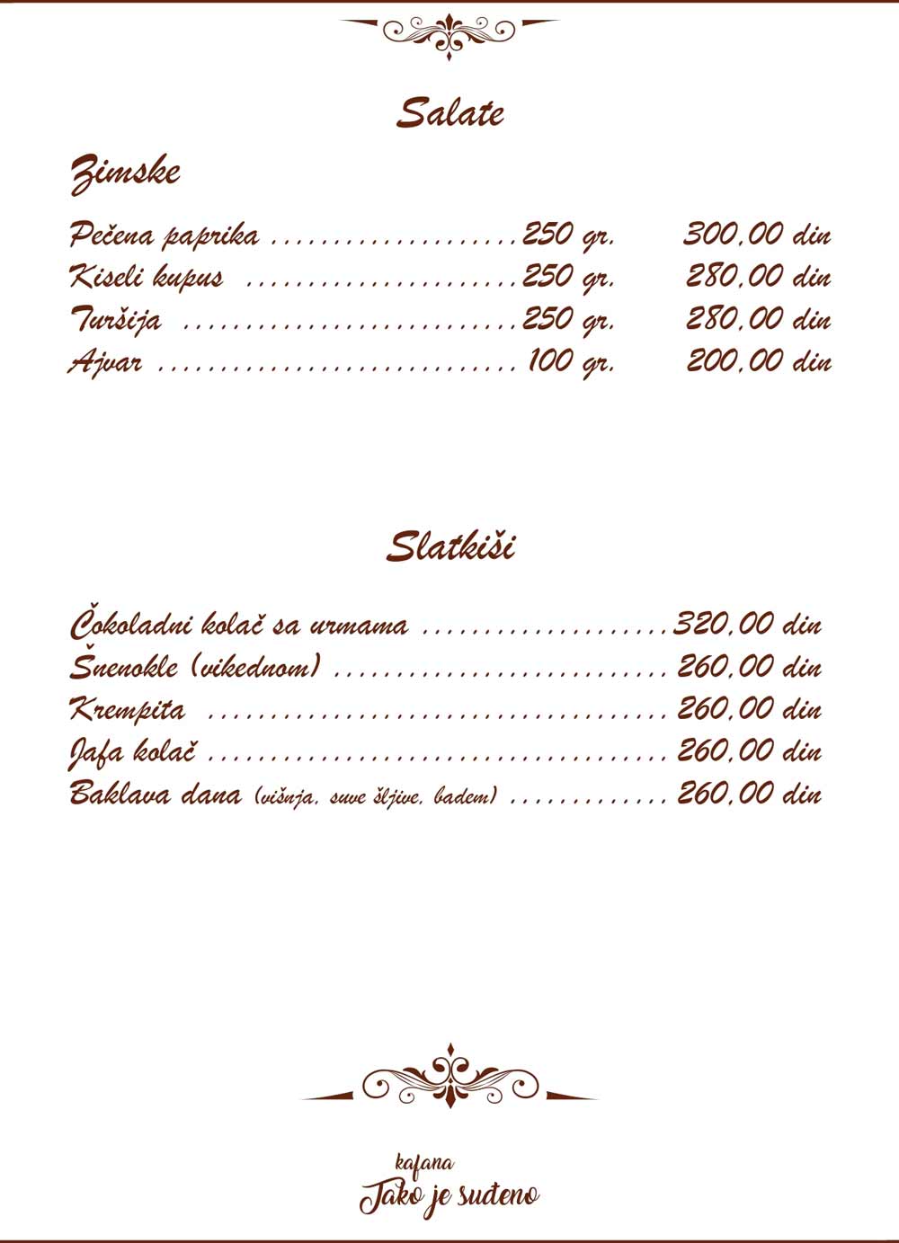 restoran tako je sudjeno jelovnik