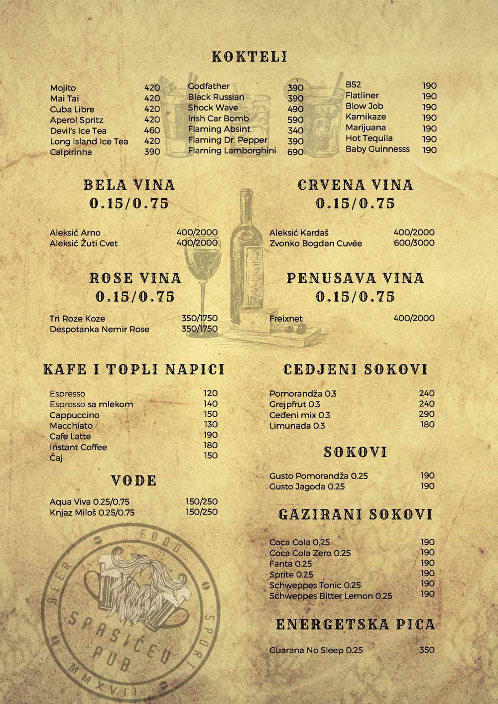 spasicev pub cenovnik