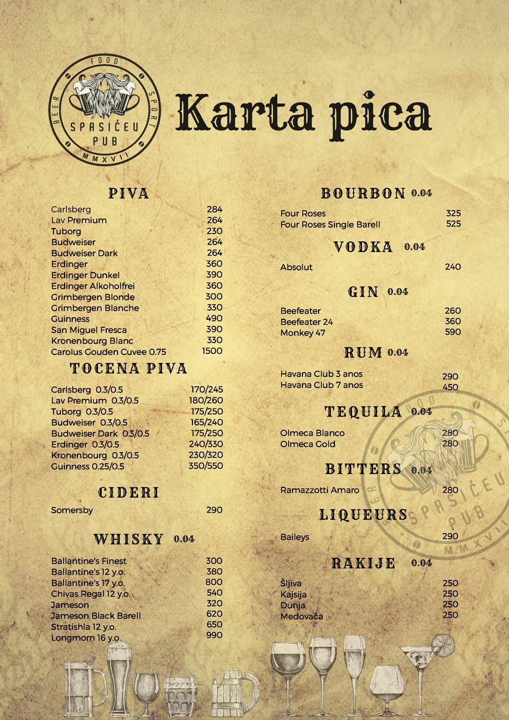spasicev pub cenovnik