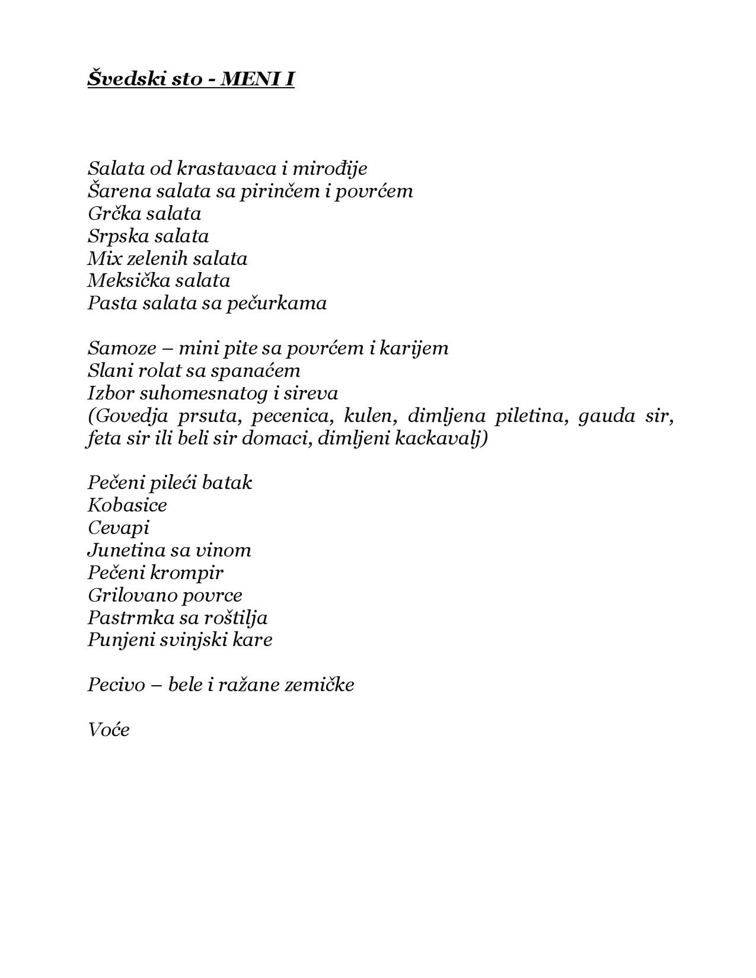 klub easy za proslave meni