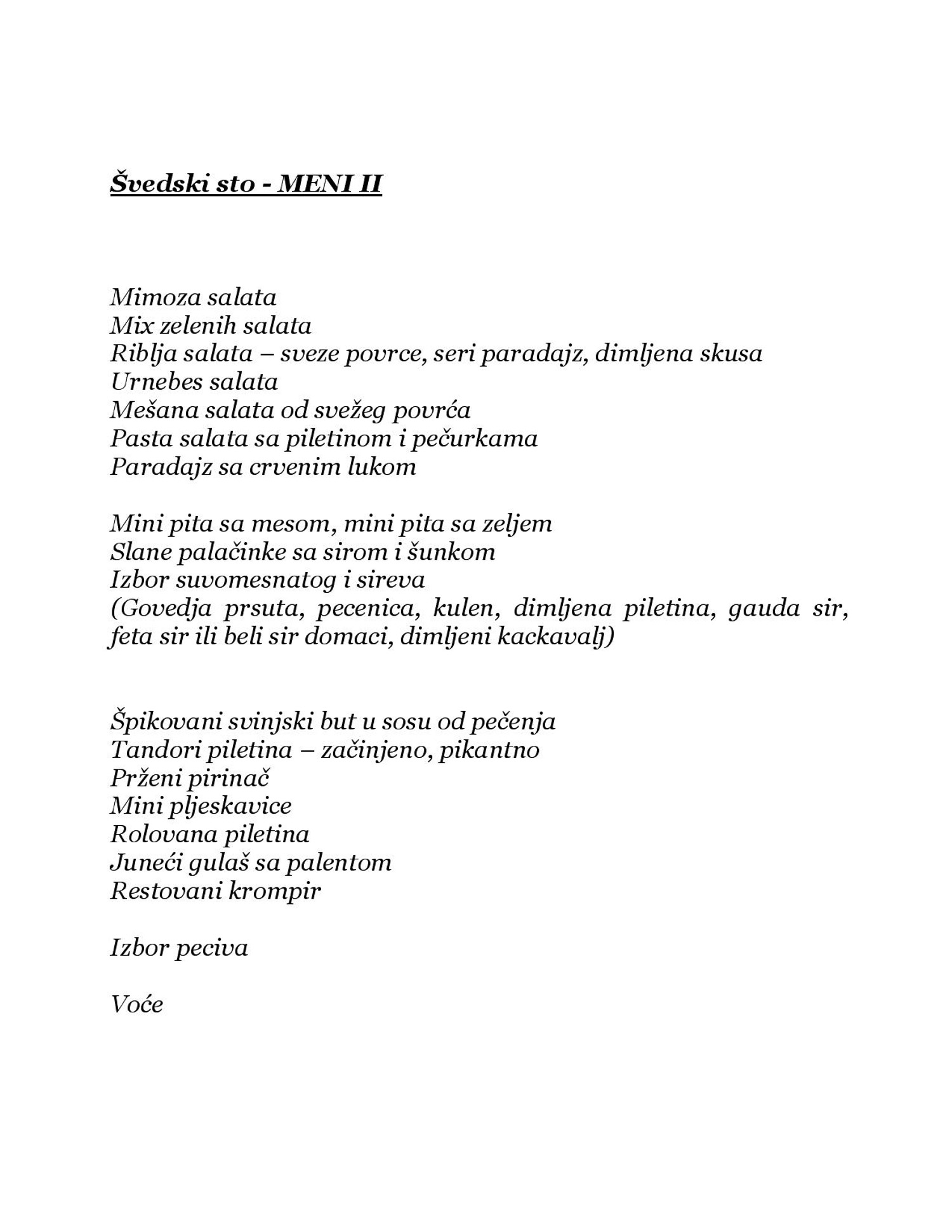 klub easy za proslave meni