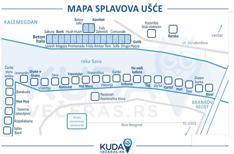 Mapa splavovi na Savi  - Ušće, Novi Beograd
